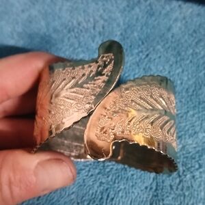 Intricate Gold-Toned Leaf Hinge Bracelet